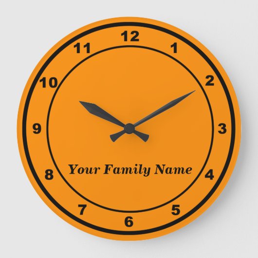 Your Family Name on Orange Round Wall Clock ラージ壁時計 (正面)