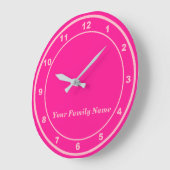 Your Family Name on Pink Round Wall Clock ラージ壁時計 (傾斜)