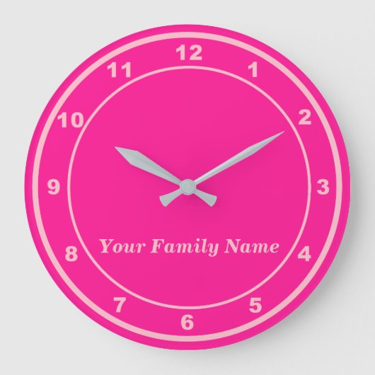 Your Family Name on Pink Round Wall Clock ラージ壁時計 (正面)