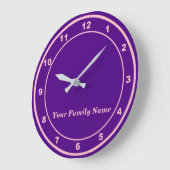 Your Family Name on Purple Round Wall Clock ラージ壁時計 (傾斜)