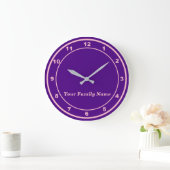 Your Family Name on Purple Round Wall Clock ラージ壁時計 (ホーム)