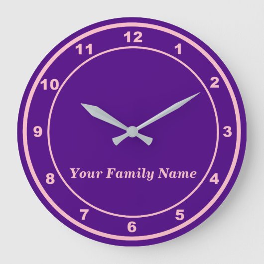 Your Family Name on Purple Round Wall Clock ラージ壁時計 (正面)
