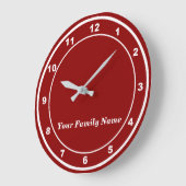 Your Family Name on Red Round Wall Clock ラージ壁時計 (傾斜)
