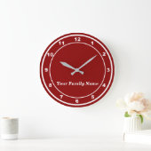 Your Family Name on Red Round Wall Clock ラージ壁時計 (ホーム)
