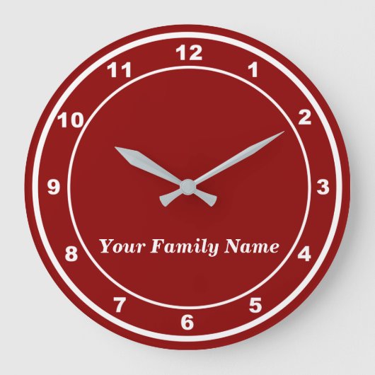 Your Family Name on Red Round Wall Clock ラージ壁時計 (正面)