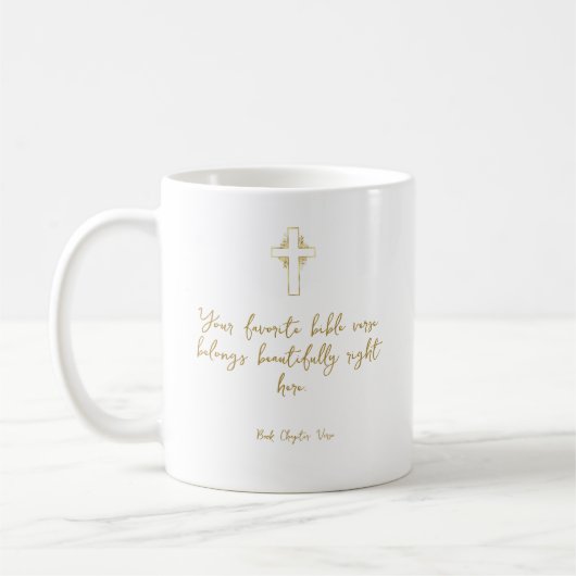 Your favorite bible verse - gold cross コーヒーマグカップ (左)