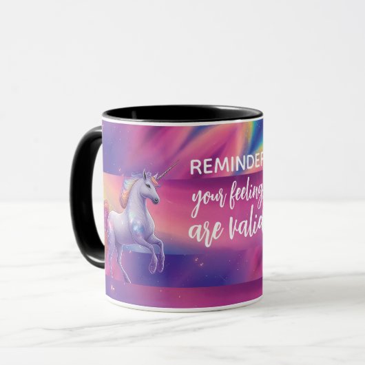 Your Feelings Are Valid Rainbow Tie Dye Unicorn マグカップ (正面左)