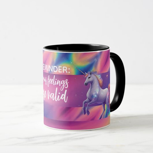 Your Feelings Are Valid Rainbow Tie Dye Unicorn マグカップ (正面右)
