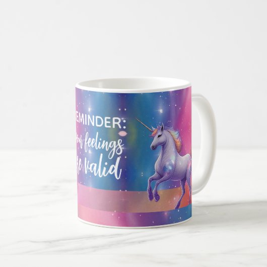 Your Feelings Are Valid Rainbow Unicorn コーヒーマグカップ (正面右)