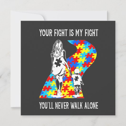 Your Fight Is My Fight Puzzle Ribbon Autism Mom Aw 招待状 (正面)