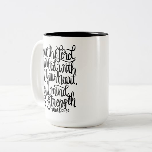 Your God Scripture Hand主のレタリングを愛して下さい ツートーンマグカップ (正面左)