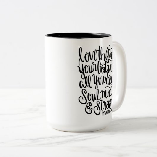 Your God Scripture Hand主のレタリングを愛して下さい ツートーンマグカップ (正面右)