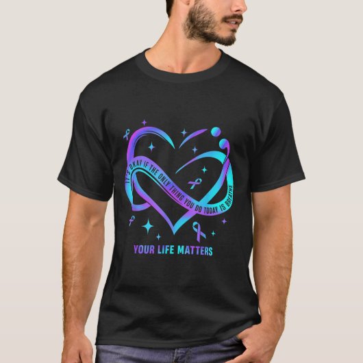 Your Life S Suicide Prevention Teal Purple Heart R Tシャツ (正面)