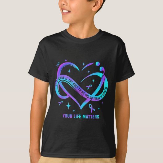 Your Life S Suicide Prevention Teal Purple Heart R Tシャツ (正面)