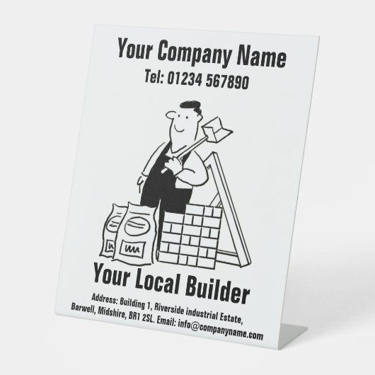 Your Local Builder Cartoonデザインペデスタル記号 台座サイン (正面)