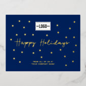 Your LogoミニマリストNavy Blue金ゴールドスターズ 箔シーズンポストカード (正面)