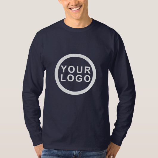 Your Logoメンズ長袖シャツ | ネイビーブルー Tシャツ (正面)
