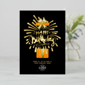 Your Logo Black Orange Fireworks Group誕生日 箔招待状 (立ち正面)