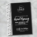 Your Logo Business Grand Opening招待状 ポストカード<br><div class="desc">ビジネスシンプルグランドオープンまたはブランドまたは製品発売パーティーイベントのためのおもしろいが白黒の招待。自分のロゴを上に追加し与えて、ブランディング。可愛いアクセントを付ける側面に可愛い白黒の花の柄。すべての文字と背景を任意の色に変更でき、ブランディングにより適した他のフォントにも変更できる。ビジネス向けの新製品の発売や、ソーシャルメディアのインフルエンサーとのコラボレーション、新しいブティックのオープン、オープンハウスやイベントの開設など企業の、自分で作ることができる。ブラックローンチパーティーロゴグランドオープニングビジネスポストカード印刷された招待状として、または電子メールで送信したりローカルで印刷したりすることができるダウンロード可能なデジタル招待状として利用可能！</div>
