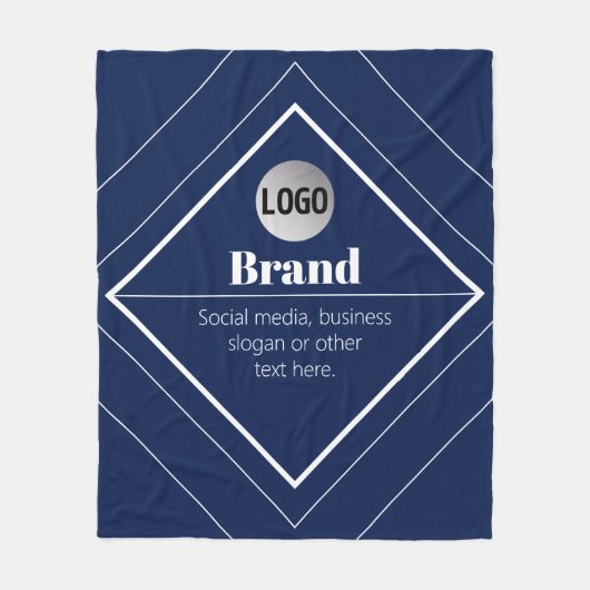 Your Logo & Customizable Modern Design | Navy Blue フリースブランケット (正面)