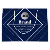 Your Logo & Customizable Modern Design | Navy Blue ラージペーパーバッグ (正面)