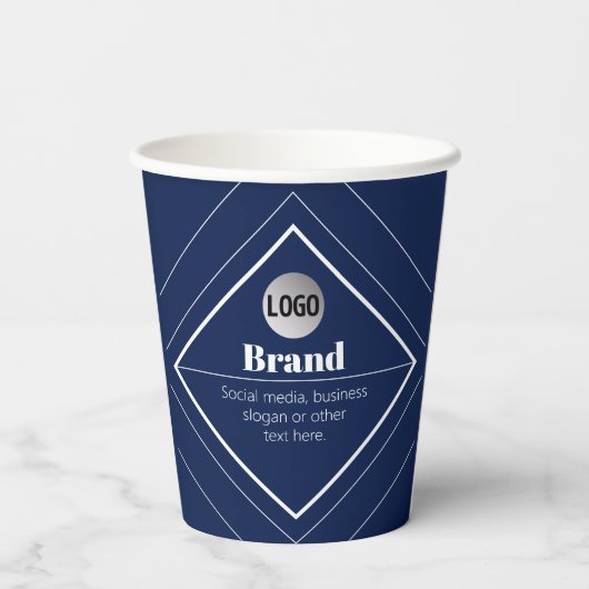 Your Logo & Customizable Modern Design | Navy Blue 紙コップ (裏面)