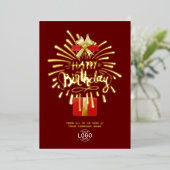 Your Logo Gift Fireworks Burgundy Group誕生日 箔招待状 (立ち正面)