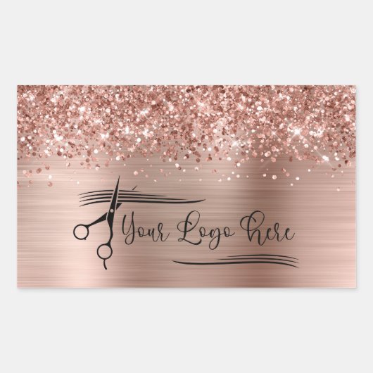 Your Logo Glittery Rose Gold Glam 長方形シール (正面)