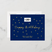 Your Logo Gold Stars Navy Blue Business Birthday 箔シーズンポストカード (正面/裏面)