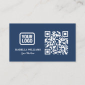 Your Logo Here シンプル モダン ネイビーブルー ウェブサイトQR 名刺 (正面)