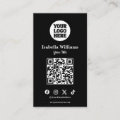 Your Logo Here ブラック モダン | シンプルQRコード 名刺 (正面)