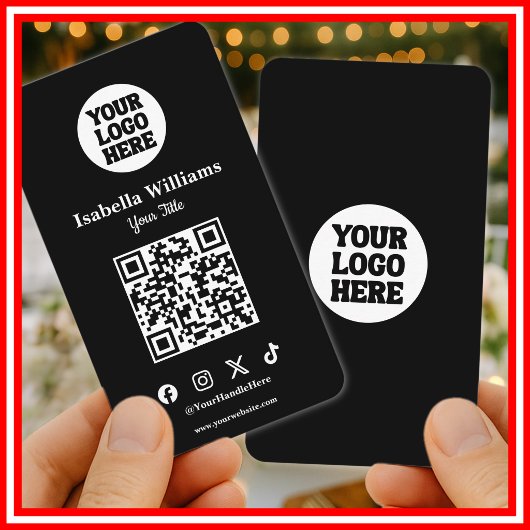 Your Logo Here ブラック モダン | シンプルQRコード 名刺