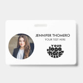 Your Logo Here Company Business QR Code Photo Name バッジ (正面)