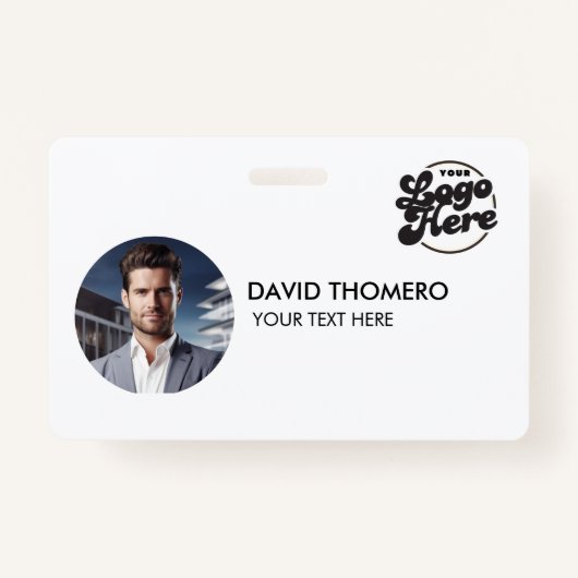 Your Logo Here Company Business QR Code Photo Name バッジ (正面)