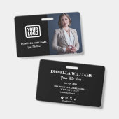 Your Logo Here Modern Black Photo Staff Name バッジ (正面＆裏面)