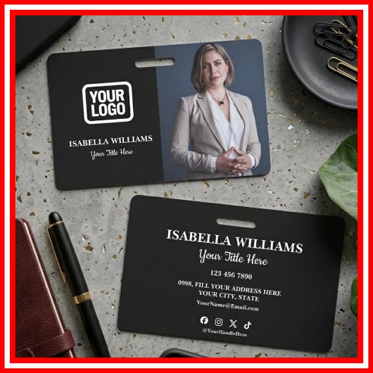 Your Logo Here Modern Black Photo Staff Name バッジ