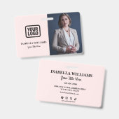 Your Logo Here Modern Pink Photo Staff Name バッジ (正面＆裏面)