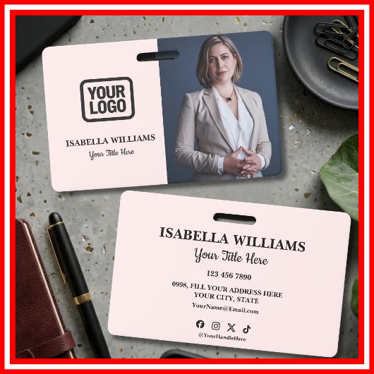 Your Logo Here Modern Pink Photo Staff Name バッジ