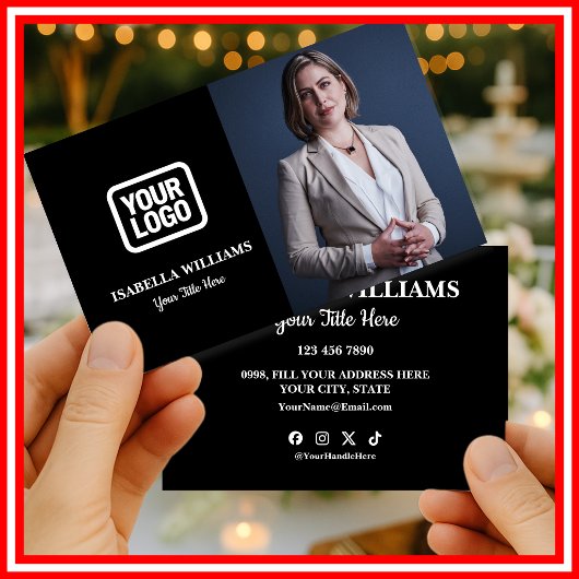 Your Logo Here Simple Modern Black Photo 名刺