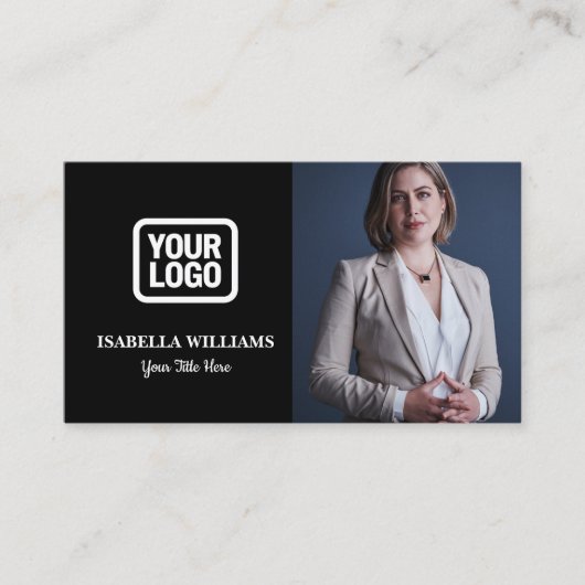 Your Logo Here Simple Modern Black Photo 名刺 (正面)