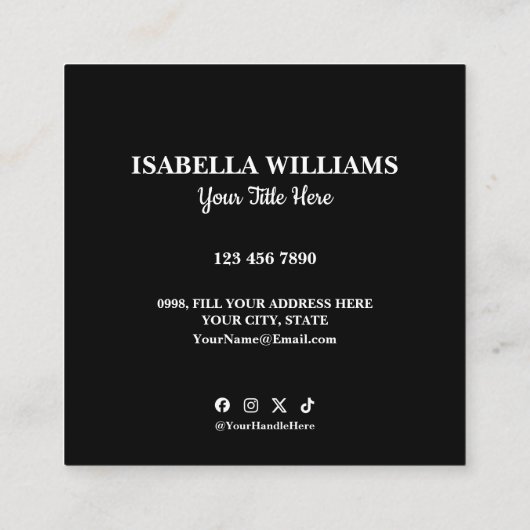 Your Logo Here Simple Modern Black Website QR Code スクエア名刺 (裏面)