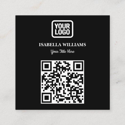 Your Logo Here Simple Modern Black Website QR Code スクエア名刺 (正面)