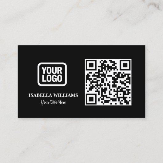 Your Logo Here Simple Modern Black Website QR Code 名刺 (正面)
