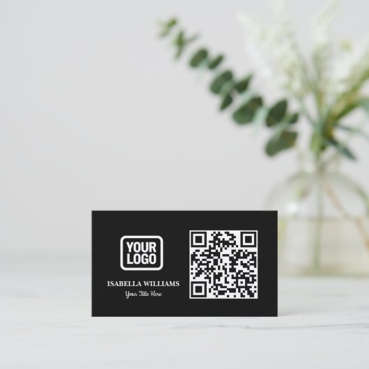 Your Logo Here Simple Modern Black Website QR Code 名刺 (スタンド正面)
