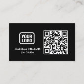 Your Logo Here Simple Modern Minimal Black QR Code 名刺 (正面)