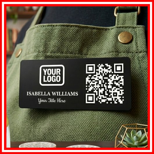 Your Logo Here Simple Modern Minimal Black QR Code 名札