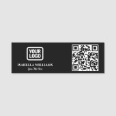 Your Logo Here Simple Modern Minimal Black QR Code 名札 (正面)