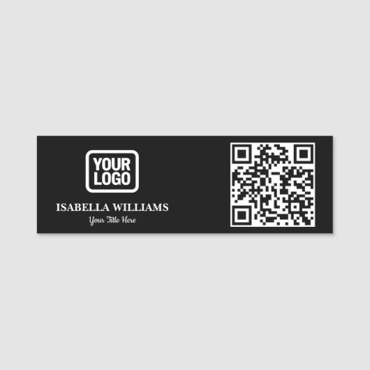 Your Logo Here Simple Modern Minimal Black QR Code 名札 (正面)