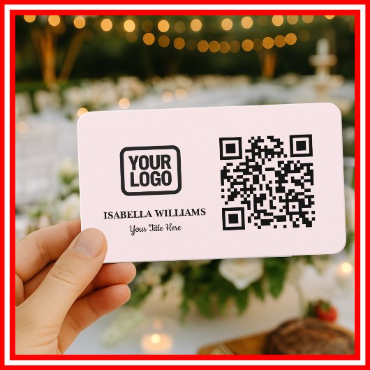 Your Logo Here Simple Modern Minimal Pink QR Code 名刺