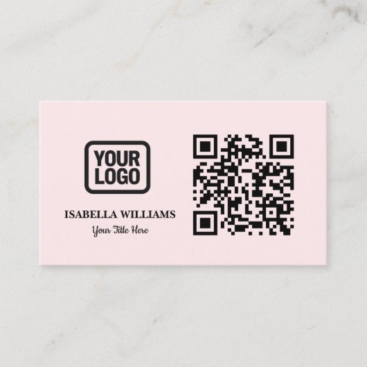 Your Logo Here Simple Modern Minimal Pink QR Code 名刺 (正面)